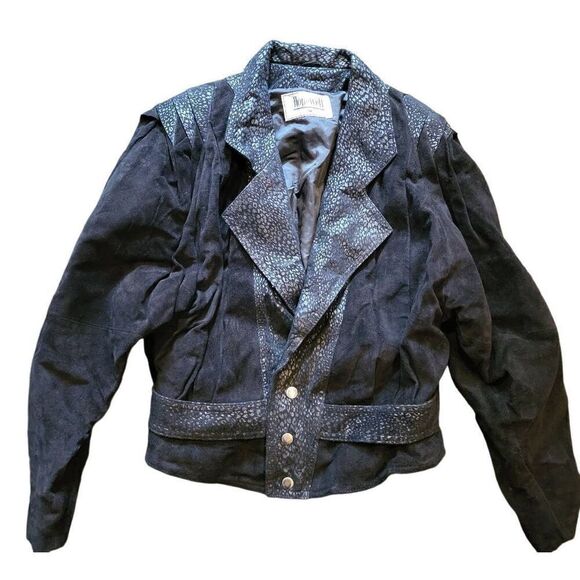 Vintage Jackets & Blazers - Vintage 1980s Leather Bomber Jacket Women's Medium Black Leopard Suede Moto